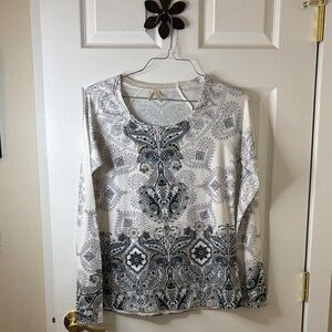 Roper Blue and White Paisley Long Raglan Sleeves NWOT Size Med